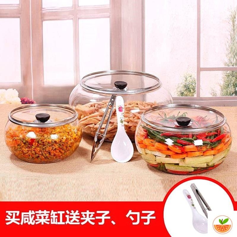 .专用酱菜腌菜10罐透明玻璃斤坛子超市家用带盖缸加厚大号泡菜四
