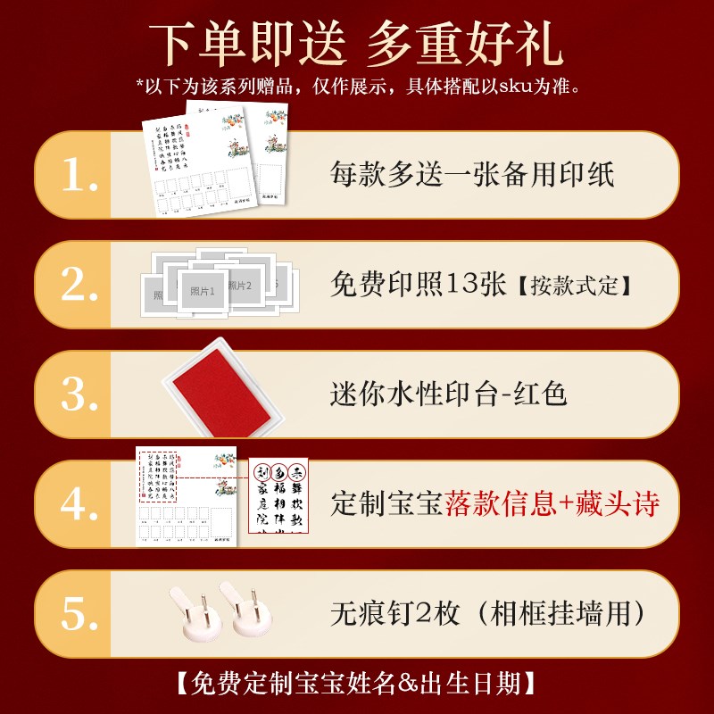 宝宝藏头诗周岁生日手足印脚印幼童纪念手印周岁照片大相框电表箱