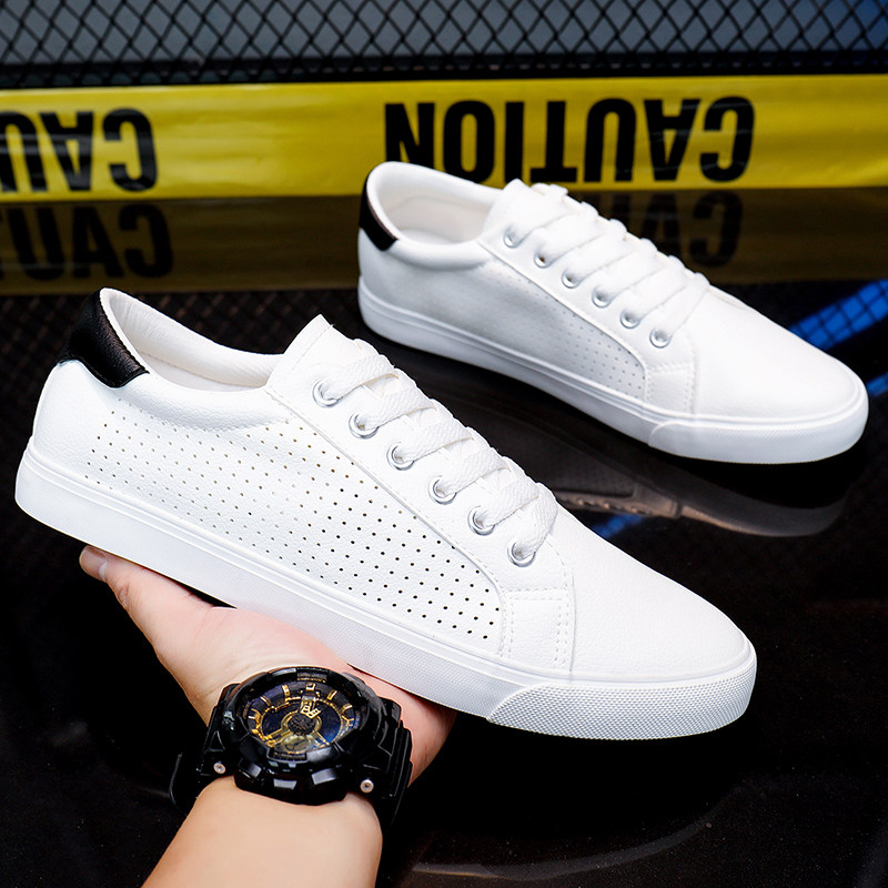 小白鞋男款夏季镂空透气薄款鞋子打孔网面休闲皮鞋男生纯白色板鞋