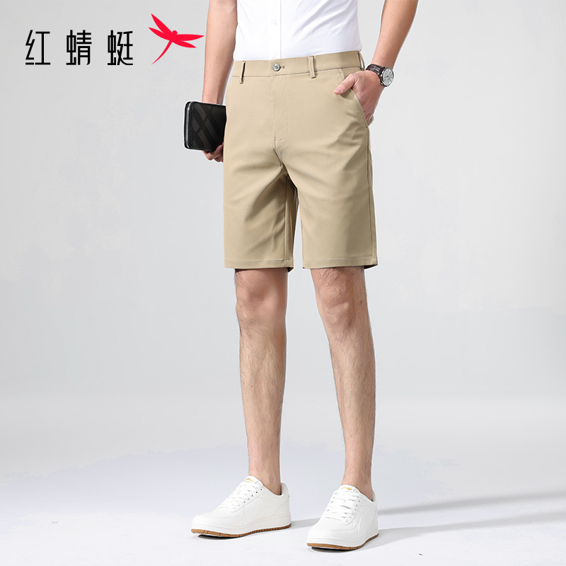 红蜻蜓卡其色休闲短裤男士夏季2025新款商务时尚中裤子夏天五分裤