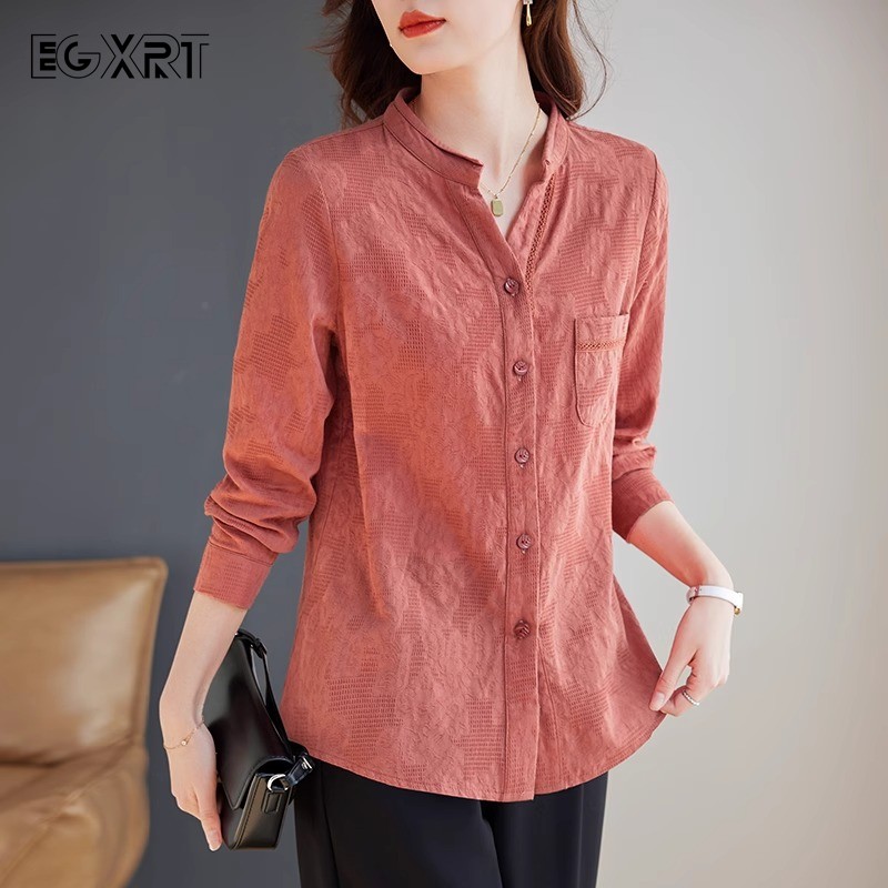 纯棉女士衬衫春装长袖休闲上衣2025新款显瘦时尚宽松大码女装衬衣