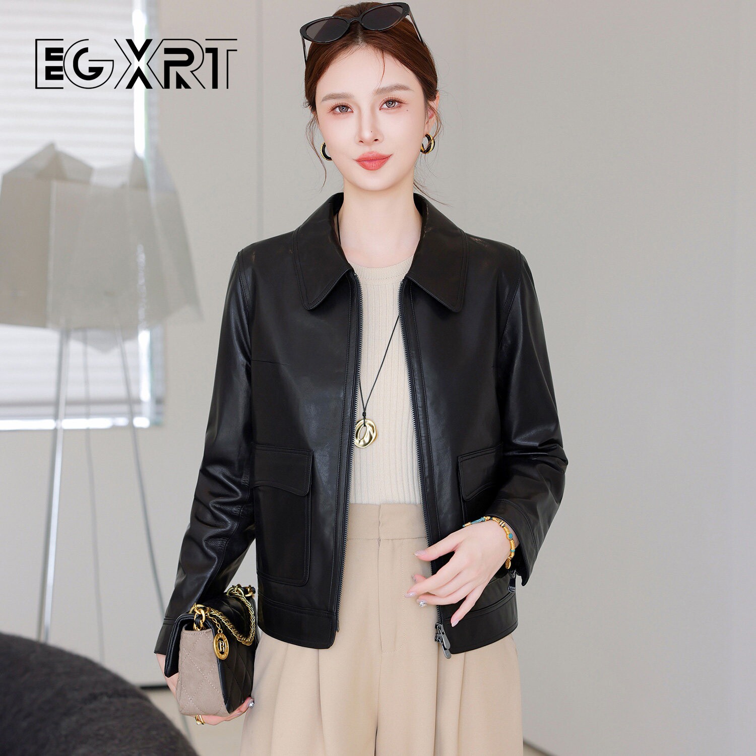 海宁真皮皮衣女2026秋季新款小个子正肩高级感短款山羊皮夹克外套