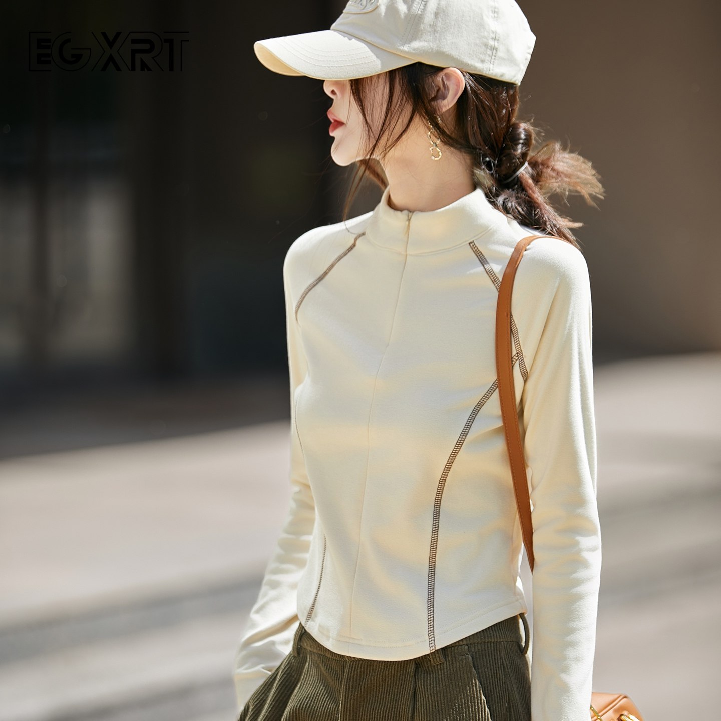 德绒半高领打底衫女秋冬季半拉链内搭保暖磨毛气质修身打底衫上衣