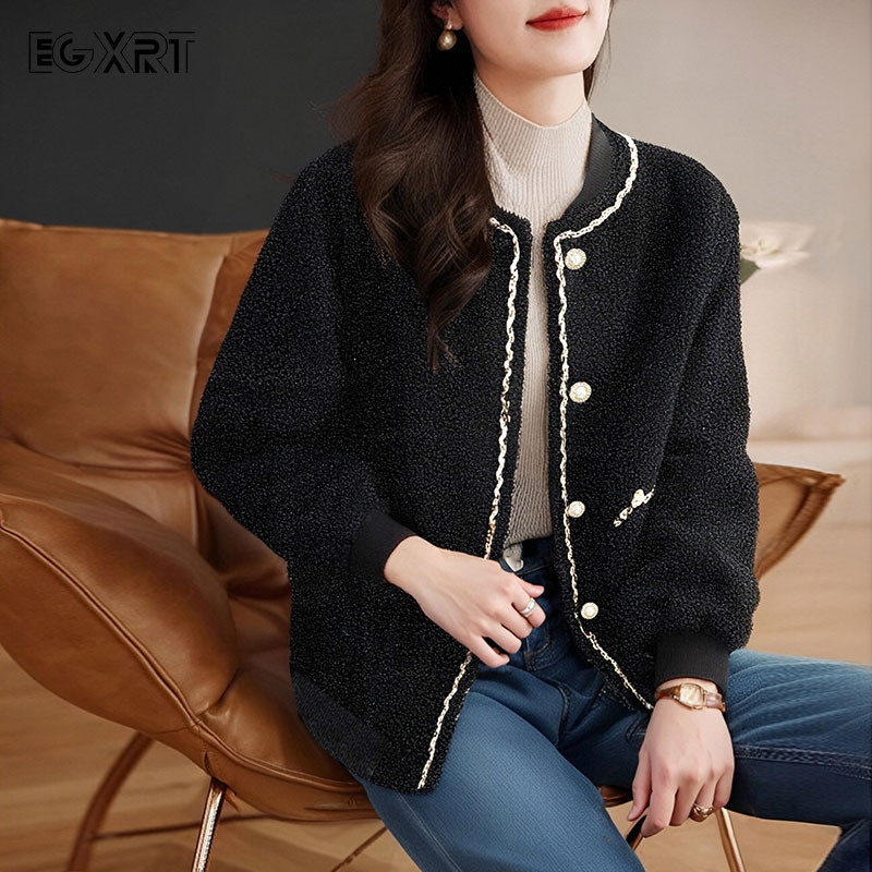 小香风外套女秋冬季新款大码加绒摇粒绒棒球服加厚上衣短款外套