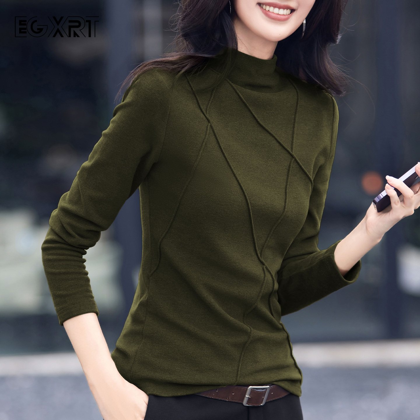 德绒磨毛打底衫女秋冬季新款加厚保暖半高领修身显瘦内搭长袖上衣