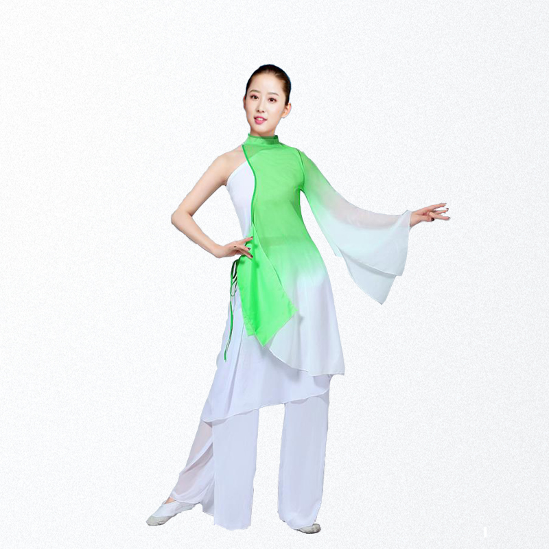 新款中国风古典舞蹈演出服雪纺飘逸仙女服成人伞舞扇子比赛表演服