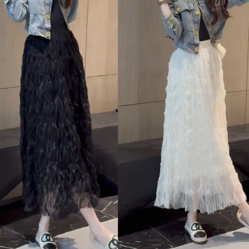 春秋套装女小个子穿搭一整套牛仔短外套层层网纱蛋糕半身裙两件套