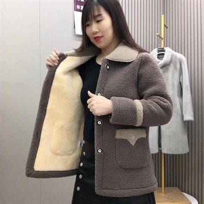 【拼接】2024冬季棉服棉衣常规宽松羊羔毛加绒加厚外套女士
