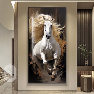 白色骏马玄关装饰画策马奔腾马到成功走廊过道挂画样板间房间壁画