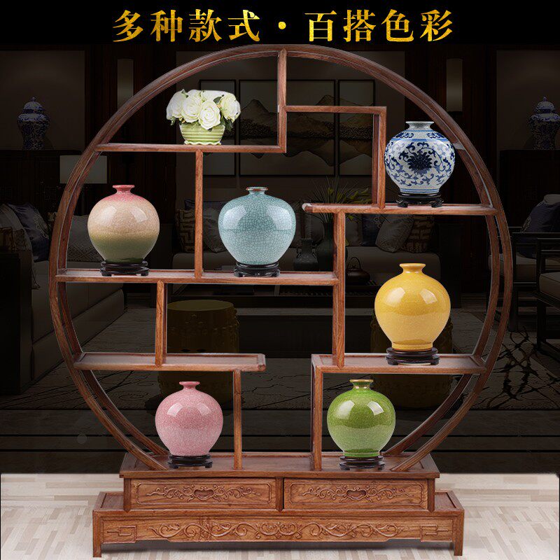 景德镇陶瓷器仿古裂纹官窑花瓶手工石榴瓶子创意复古中式家居饰品