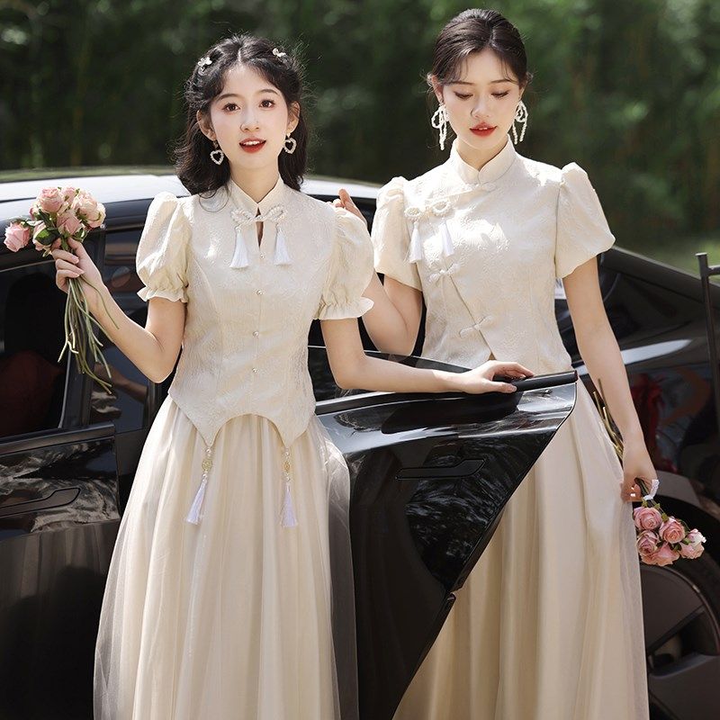 中式伴娘服女2024新款秋冬季姐妹小个子礼服高级感平时可穿伴娘裙