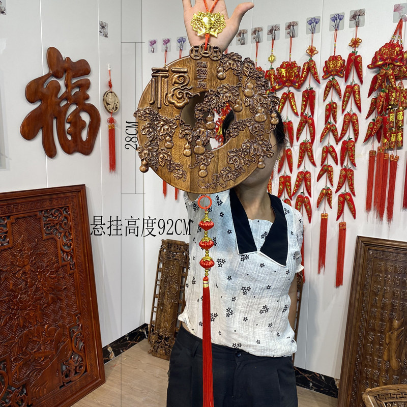 东阳木雕香樟实木客厅卧室挂件墙上装饰品入户门葫芦福字灯笼挂串