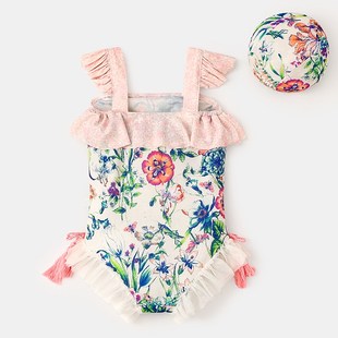 洋气 花边吊带儿童比基尼宝宝连体泳装 2024女童新款 泳衣小清新夏季