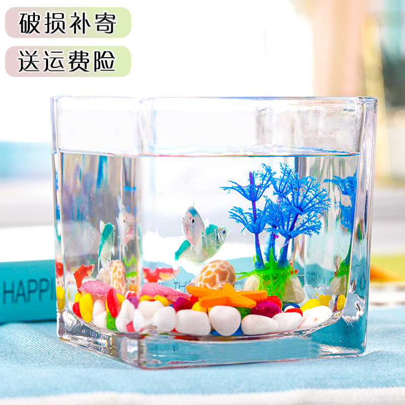 包邮方形玻璃鱼缸超白加厚迷你创意小鱼缸办公室桌面水培植物花瓶