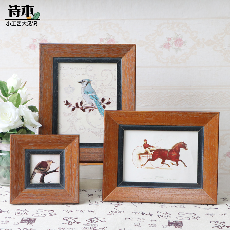 美式实木相框摆台复古3 5 6 7 8 10 12七寸装饰挂墙4K8开画框定做