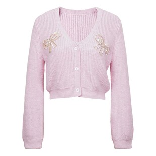 可机洗外套2021年新款女春秋季马海毛毛衣薄款粉色针织开衫两件套