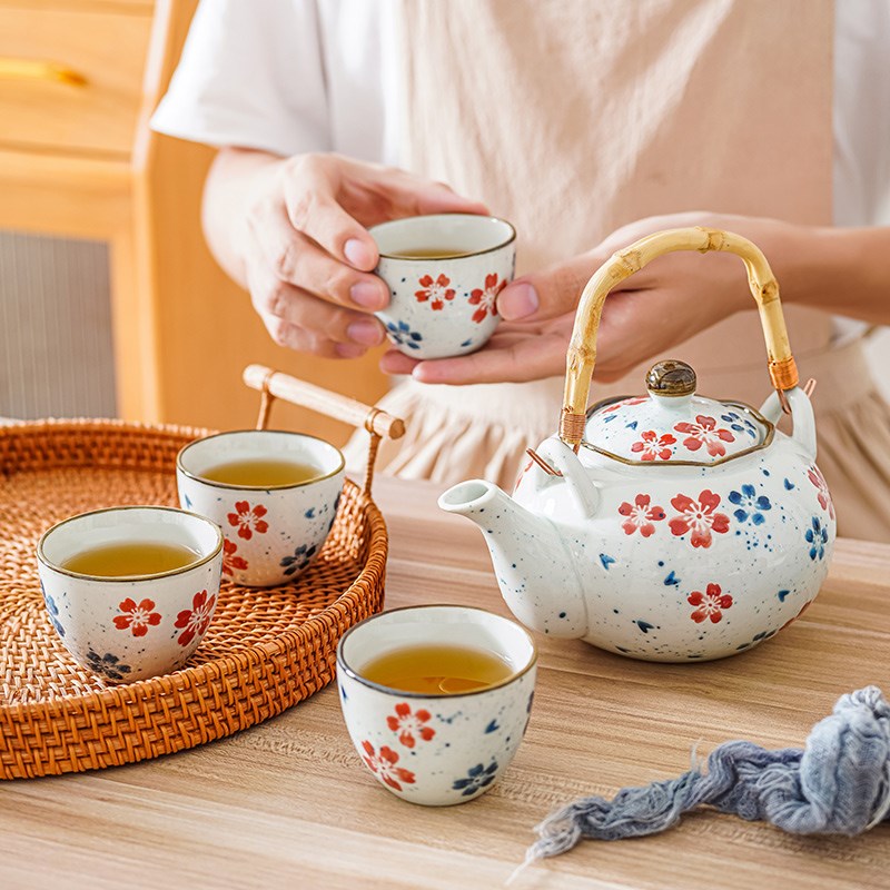 手绘茶壶套装家用日式提梁陶瓷茶杯子茶具客厅泡茶组合泡茶具整套
