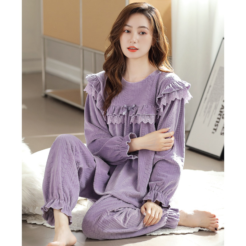 睡衣女春秋款珊瑚绒加厚加绒女款冬季大码秋冬法兰绒高级感家居服
