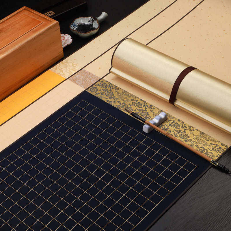 空白方格宣纸手卷全绢布宣纸长卷 2cm方格10米万年蓝手卷