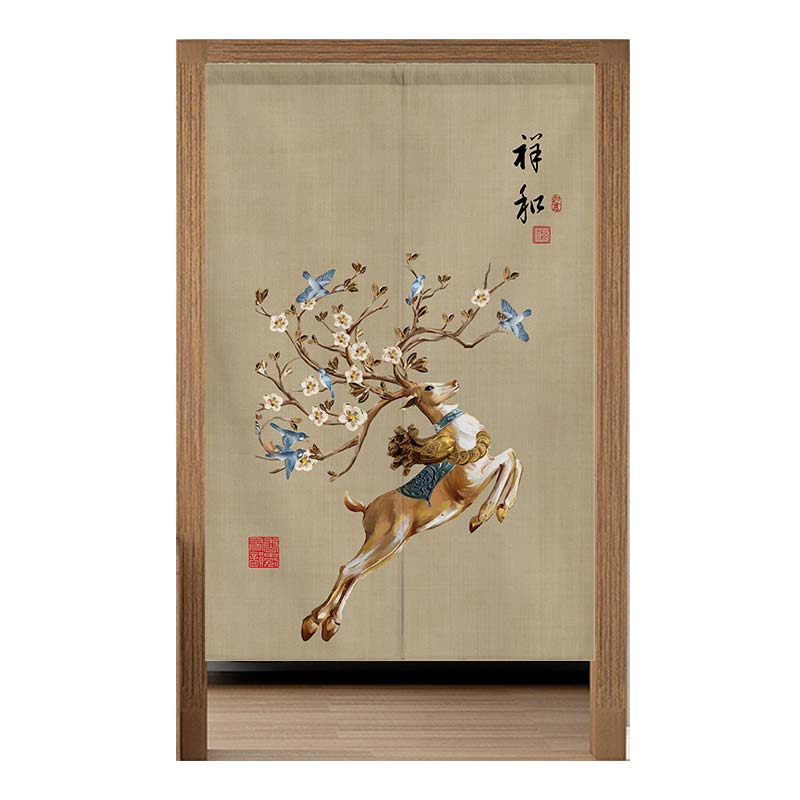 麋鹿北欧简约门帘布艺免打孔卧室隔断帘家用厨房帘布厕所半帘挂帘