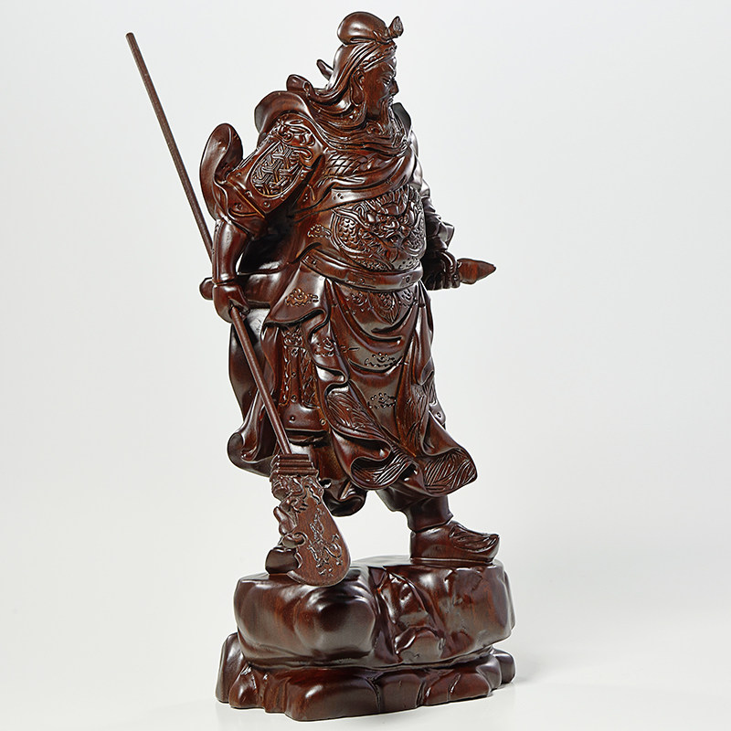 黑檀木雕关公摆件实木武财神佛像客厅供奉关羽武圣关公像开业礼品