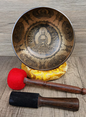 尼泊尔手工颂钵文殊菩萨阿弥陀fo定制雕刻佛音钵瑜伽冥想音疗钵