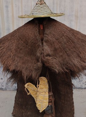 怀旧老物件蓑衣斗笠帽手工草鞋农家乐挂件民俗馆展览摆件摄影道具