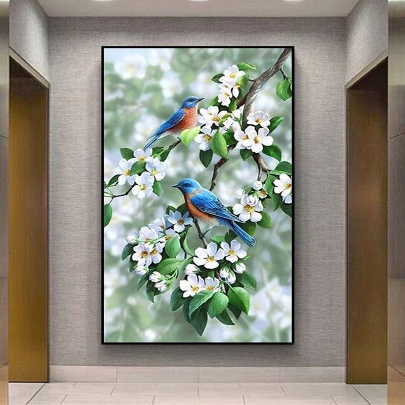 花枝上的小鸟十字绣2022新款线绣客厅植物花卉竖版餐厅自己绣满绣