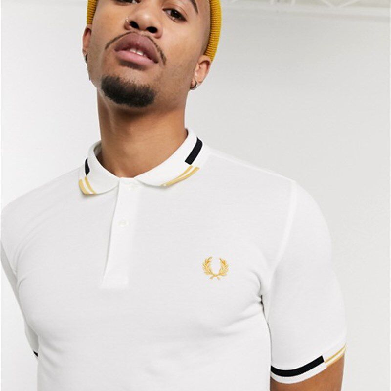 2024热销派瑞FP麦穗黑色商务男士修身polo衫流行拼花纯棉短袖t恤