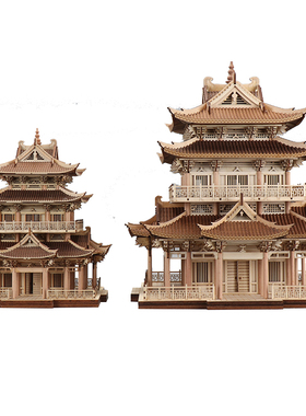 新中式创意古建筑艺术品书房办公桌酒店展示柜样板间软装饰品摆件