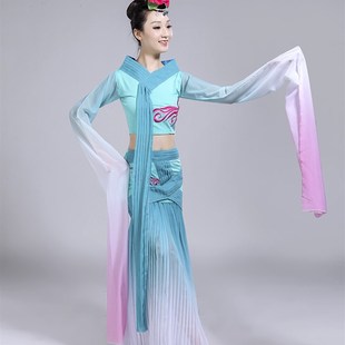 水袖舞蹈服古典舞采薇舞蹈藏族服装惊鸿汉服飘逸儿童甩袖演出服女