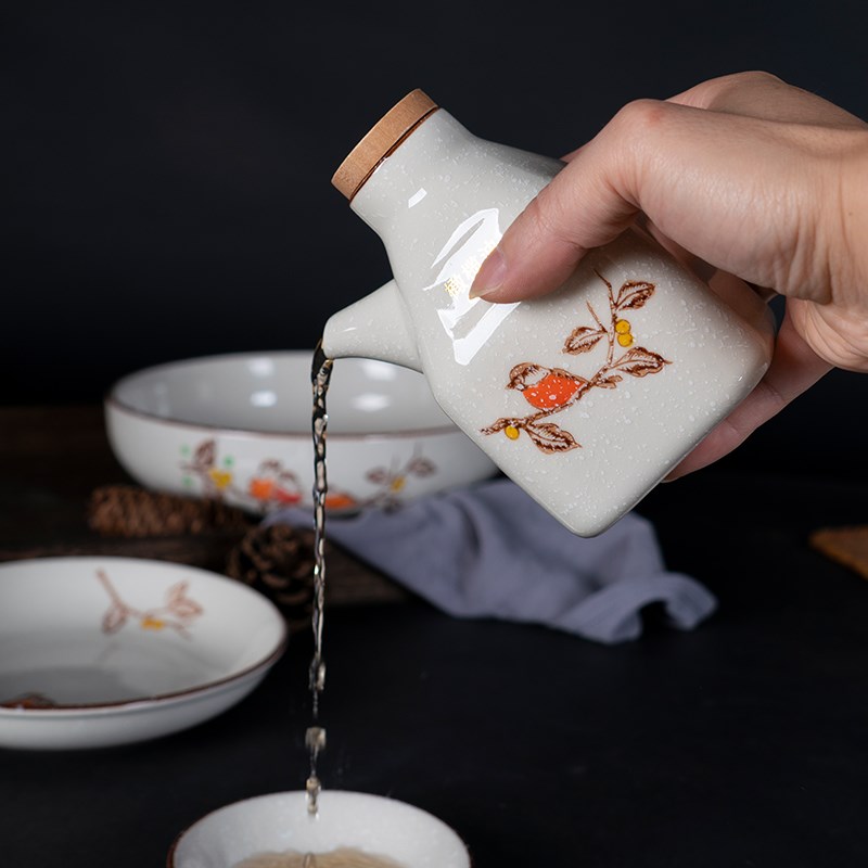 釉下彩家用陶瓷酱油壶厨房调味调料醋壶辣椒罐餐厅面馆分装专用壶