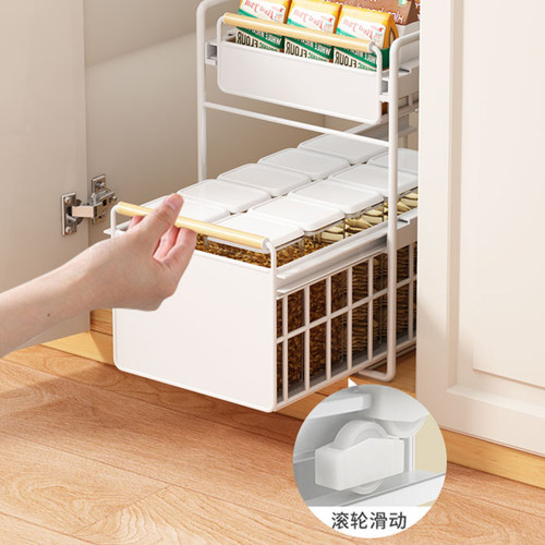 厨房下水槽水池抽拉式碗碟置物架家用调料收纳架橱柜拉篮分层架子