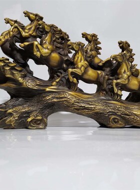 纯铜摆件八骏马中式玄关装饰品八骏雄风居家客厅公司铜马案台摆设