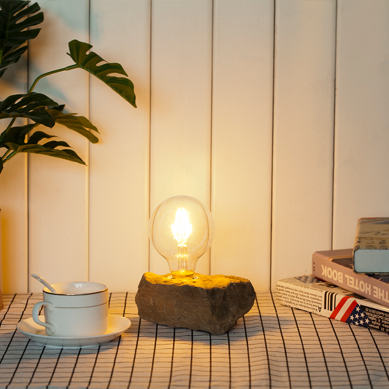 民宿手工石头灯装饰台灯卧室床头灯酒吧桌灯办公照明装饰创意田园
