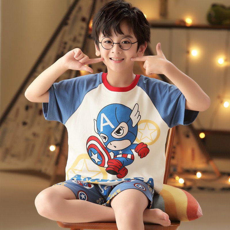 儿童睡衣夏季薄款男童短袖纯棉睡衣夏天男孩中大童学生家居服套装