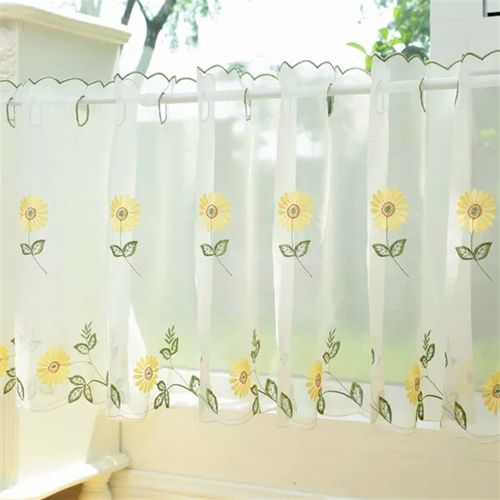 免打孔窗帘厨房咖啡帘半帘飘窗窗纱帘头  田园小纱帘 短帘