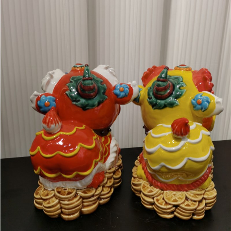 陶瓷工艺品 石湾公仔 狮子摆件 生意兴隆 财源广进