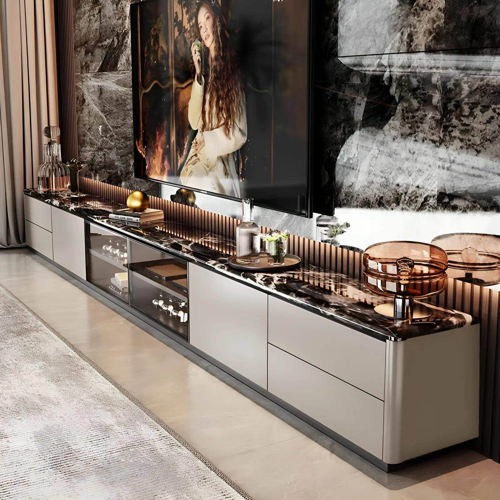 大理石实木落地电视柜茶几组合客厅2025新款家用轻奢高级感简约,住宅家具,电视柜,淘宝优惠券,粉丝福利购,淘宝优惠卷