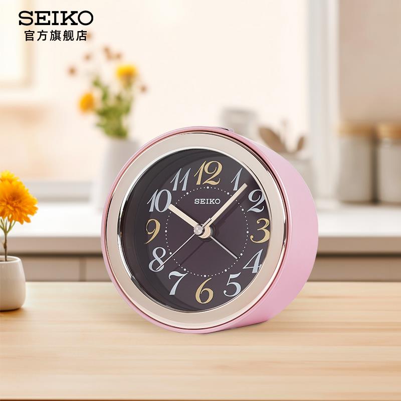 精工日本精工安静小睡紧凑型夜灯时尚现代卧室圆形闹钟为儿童和学