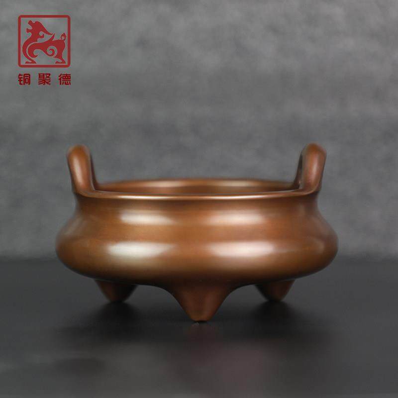 铜聚德纯铜香炉宣德冲天耳乳足炉紫铜家用室内三足香薰炉