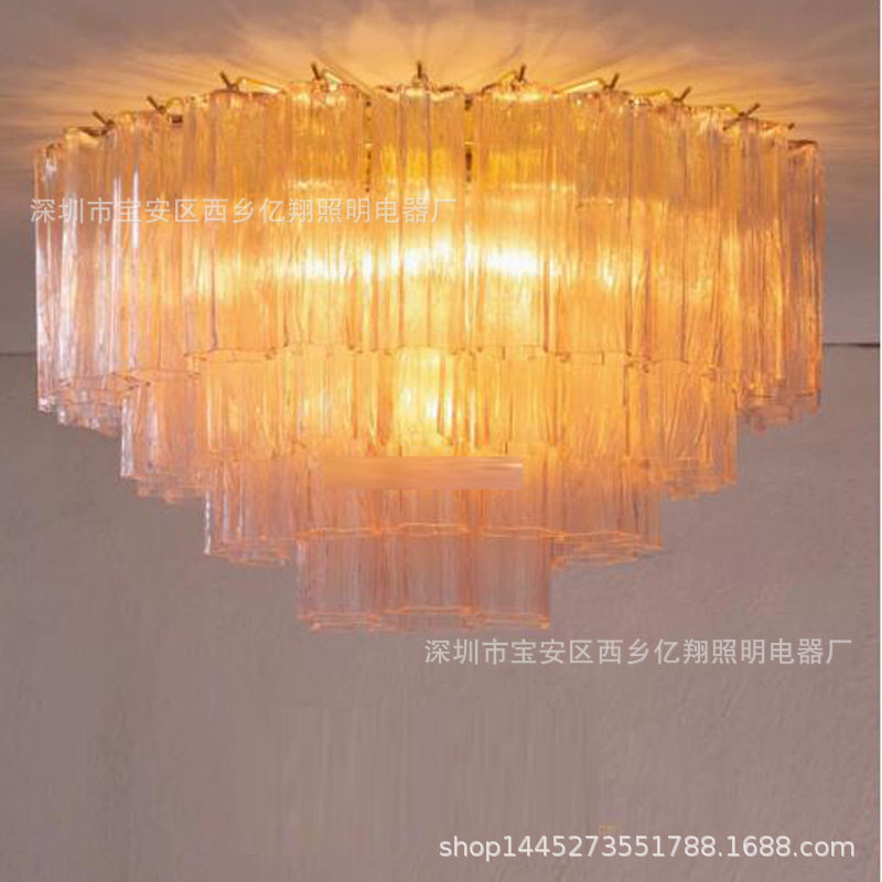 法式中古穆拉诺玻璃粉色吊灯