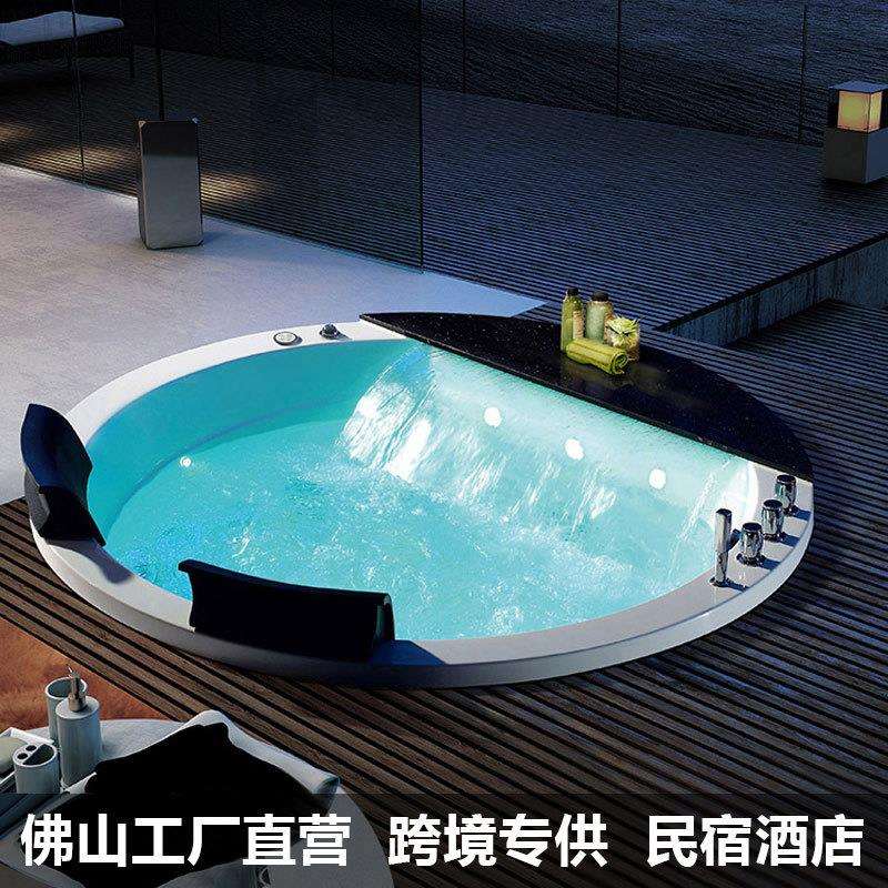 圆形嵌入式双人浴缸大瀑布情侣冲浪按摩智能恒温小户型家用浴池