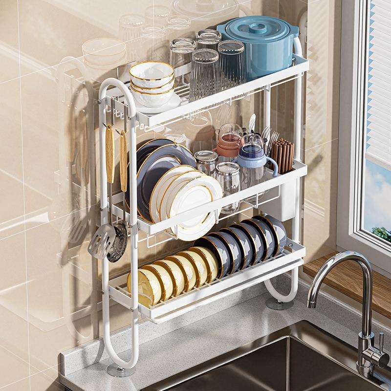 碗碟收纳架水槽台面上墙窄边碗盘沥水架放碗筷餐盒夹缝极窄置物架