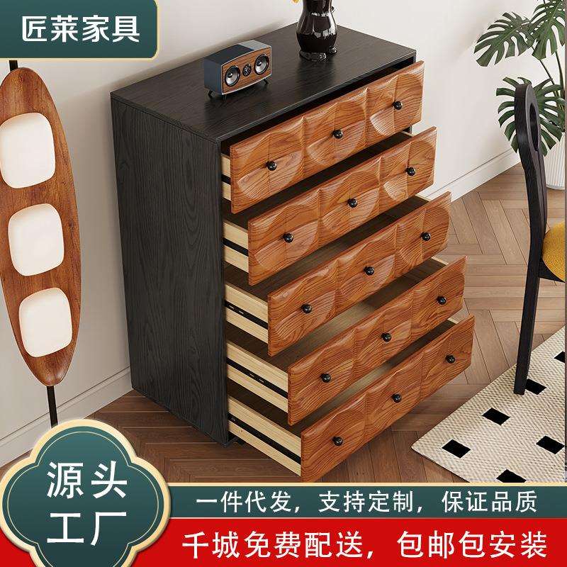 中古风实木五斗柜复古法式客厅靠墙收纳柜餐厅餐边柜卧室收纳斗橱