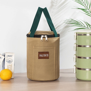 上班族圆形保温袋饭盒袋学生大容量带饭包便当包手提袋圆筒收纳包