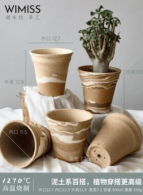 01[奶茶杯]Winkiss机压扭多肉根绿色种植花器仙人掌盆粗陶盆