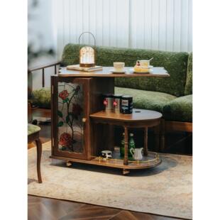 武英约瑟芬茶柜黑胡桃实木旋转茶车茶桌可移动客厅咖啡茶侧柜