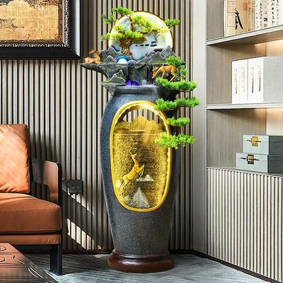 假山流水喷泉客厅楼梯办公室现代轻奢落地水景观加湿器风水轮摆件