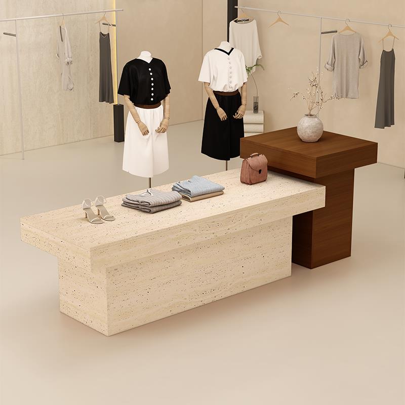 服装店中岛台洞石纹展示桌商场女装店展示柜鞋包中岛桌流水台